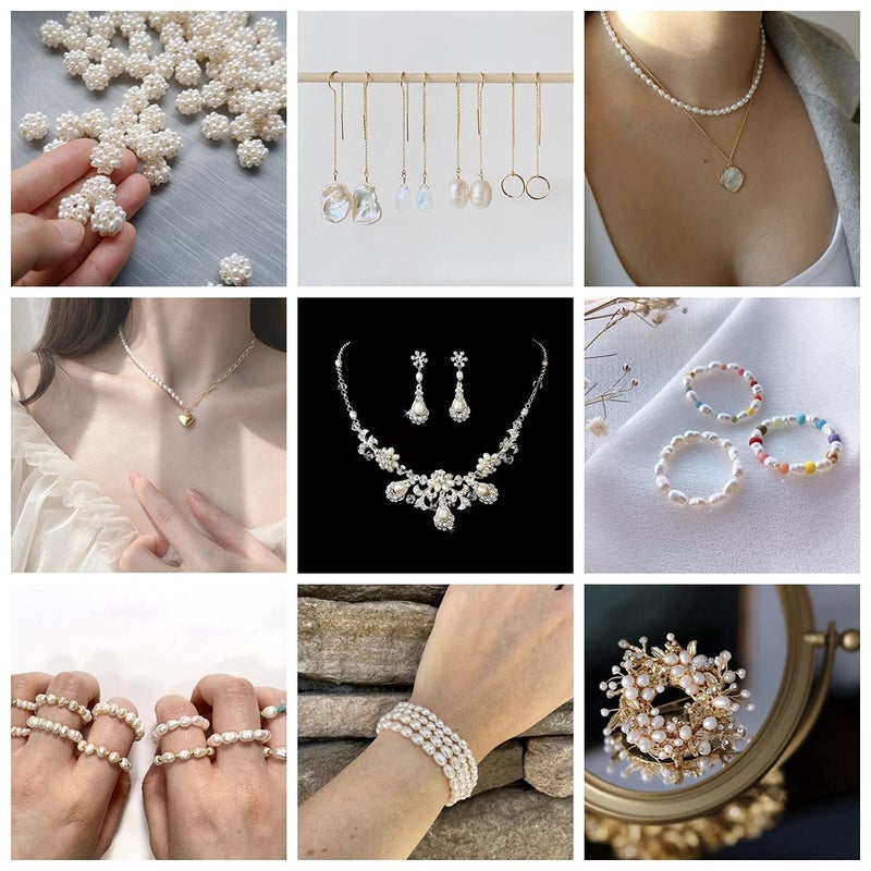 Eswala Pearls Beads for Jewelry Making 100pcs 8-9mm Natural Genuine Real Freshwater Cultured Pearl White Rice Oval Loose Gemstone Bead Holes 0.7mm DIY Crafts Necklaces Earrings (White  8-9mm) - Image 5